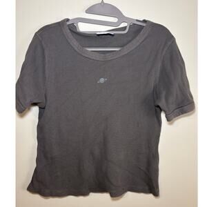 Planet Nusa Waffle Knit Ringer Tee Grey Slightly Cropped Womens Large